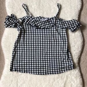 NWOT AEO Gingham Black & White Shoulder Cut Out Top